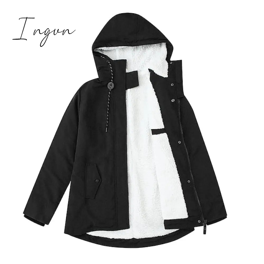 Ingvn - Women's Parka Street Fall Winter Long Coat Windproof Warm 3 in 1 Loose Casual Sports Jacket Long Sleeve Solid Color Zipper Purple Blushing Pink  Waterpoof  Daily Wear Down  Parkas  Lined
