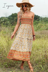 Ingvn - Bohemia Strapless Ruffled Midi Dress