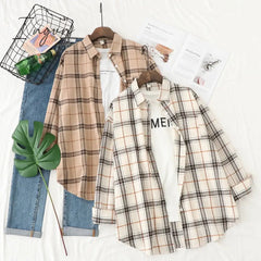 Ingvn - Plaid Shirts Womens Blouses Long Sleeve Lady Checked Tops Loose Female Outwear Casual Clothes Spring Autumn News
