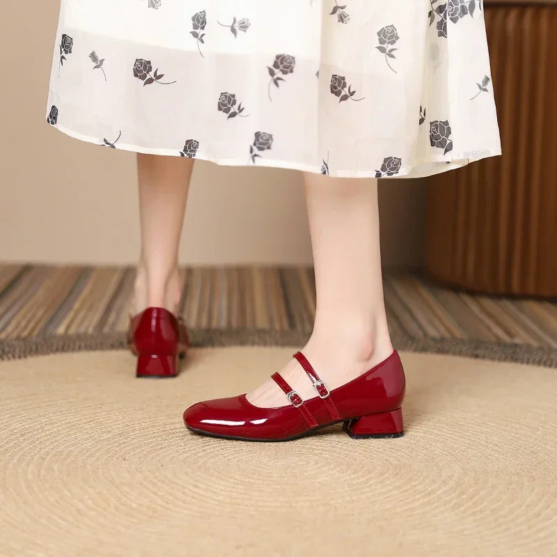 Mary Jane Shoes for Women Spring New Shallow Thick Heeled Single Shoes Soft and Comfortable Ballet Wedding Shoes Zapatos Mujer