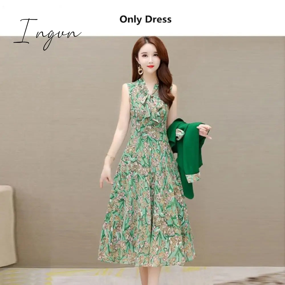 Ingvn - Spring Autumn New Suit Jacket Dress Two-piece Women's Elegant Blazers Floral Long Skirt Set Female Office Professional Wear