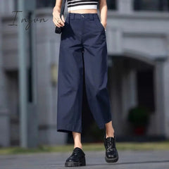 Ingvn - High Waist Wide Leg Pants Women's Spring And Autumn 2023 New Fashion Versatile Crop Pants High Waist Straight Casual Pants