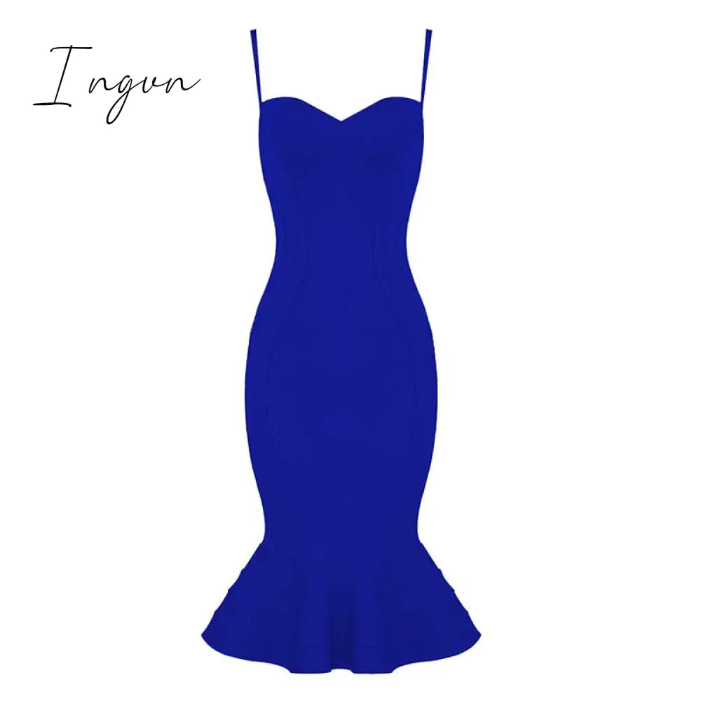 Ingvn - High Quality Pink Yellow Knee Length Rayon Bandage Dress Evening Party Elegant Dress