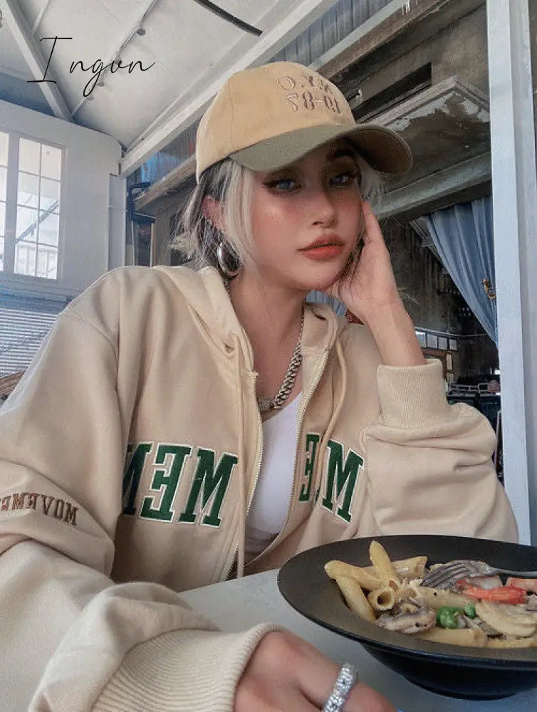 Ingvn - Y2K Vintage Oversized Women Hoodies Harajuku Aesthetic Zip Up Hooded Sweatshirt Top Long Sleeve E Girl Clothes Casual ins