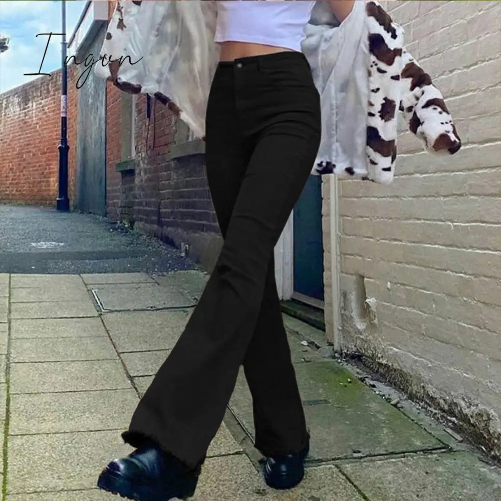Ingvn - Women's jeans woman high waist Flared Jeans Khaki Black Brown Pants Women's pants for women clothing trouser Jean women trousers