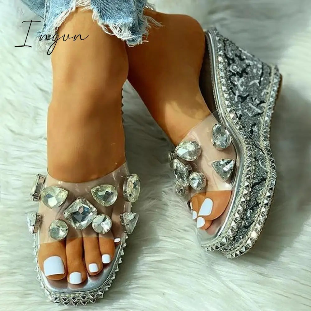 Ingvn - Open Toe Studded Rivet Heeled Sandals