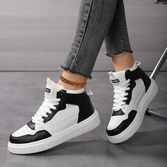 Women's Casual Sneakers - Versatile Lace-Up Mid-Top Shoes with Soft EVA Sole, Faux Cover, All-Season Comfort