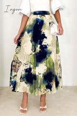Ingvn- Elegant Gradual Change Print Pleated High Waist Type A Full Print Bottoms
