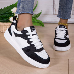 Women's Retro-Inspired Black & White Sneakers - Lightweight, Non-Slip Lace-Up Casual Shoes for All Seasons