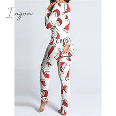 Ingvn - Women's Pajamas Jumpsuit Elk Snowflake Casual Comfort Soft Home Christmas Daily Polyester Breathable V Wire Long Sleeve Hole Fall Winter White Red