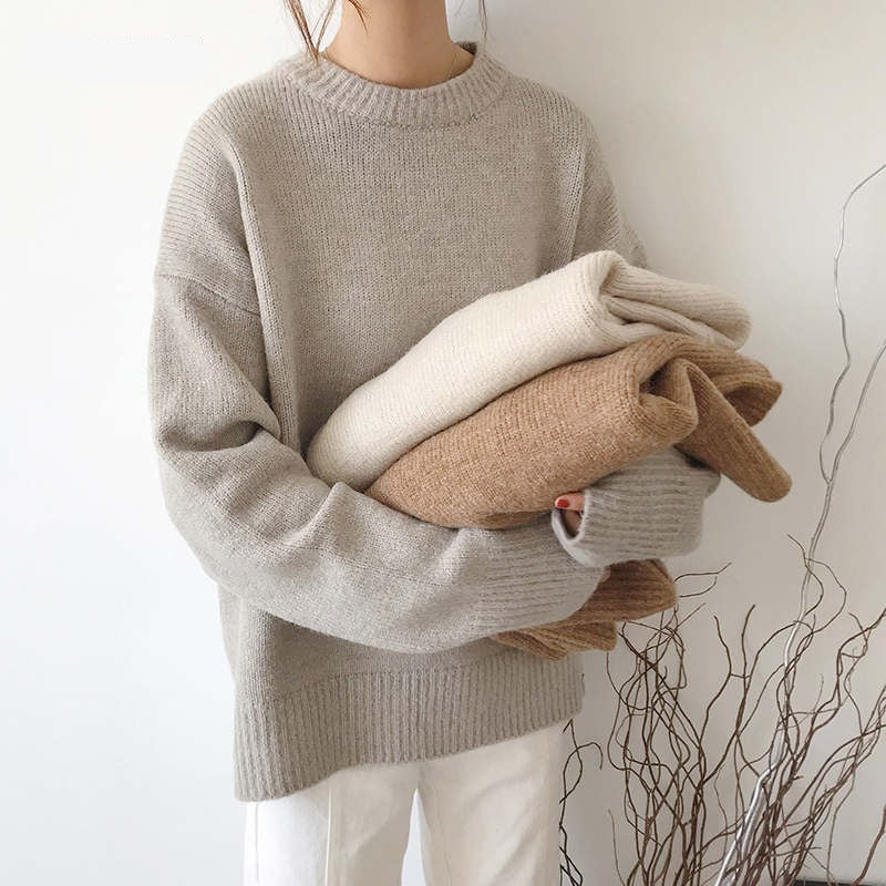 Voguable Elegant Women Sweater Oversized Knitted Basic Pullovers O Neck Loose Soft Female Knitwear Jumper