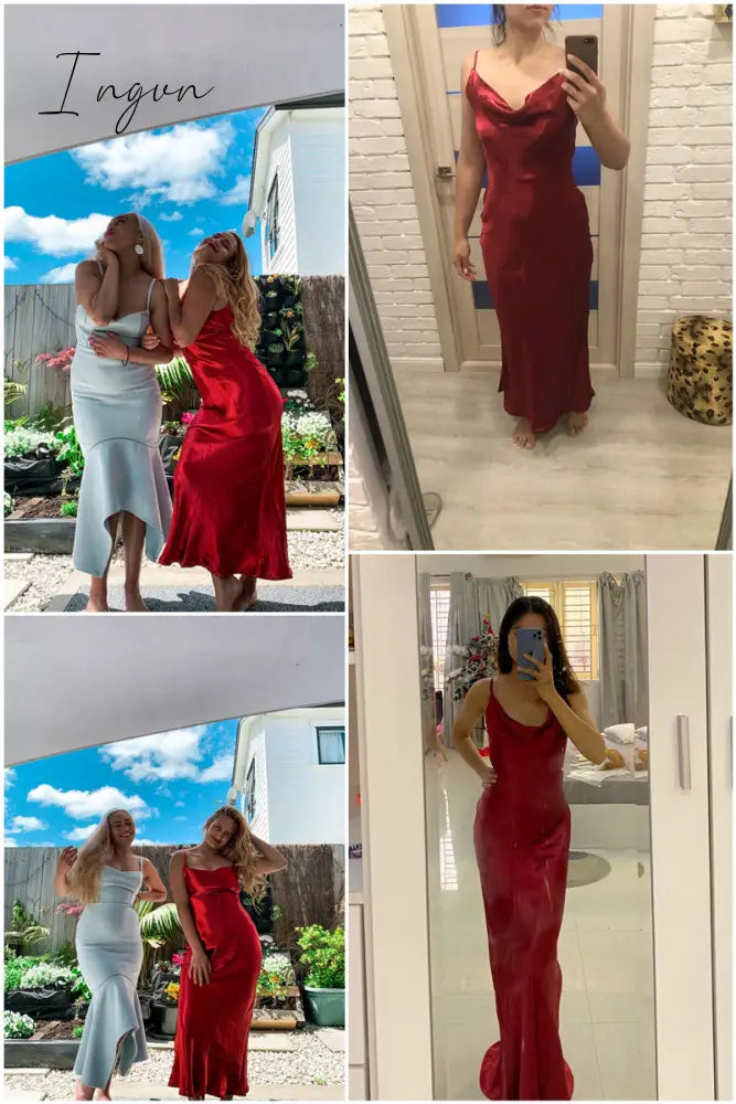 Ingvn - Summer Dresses For Women Sexy Spaghetti Strap Backless Summer Dress Women Satin Lace Up Trumpet Long Dress Elegant Bodycon Party Dresses