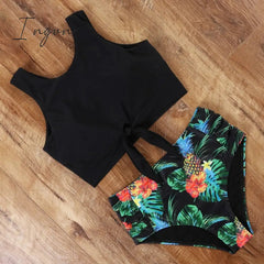 Ingvn - High Waist Bikini Leopard Swimsuit Women Bikini Floral Swimsuit Print High Neck Bikini Push Up Swimwear Snake Bathing Suit