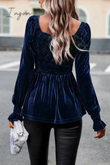 Ingvn - Elegant Solid Fold Square Collar Tops