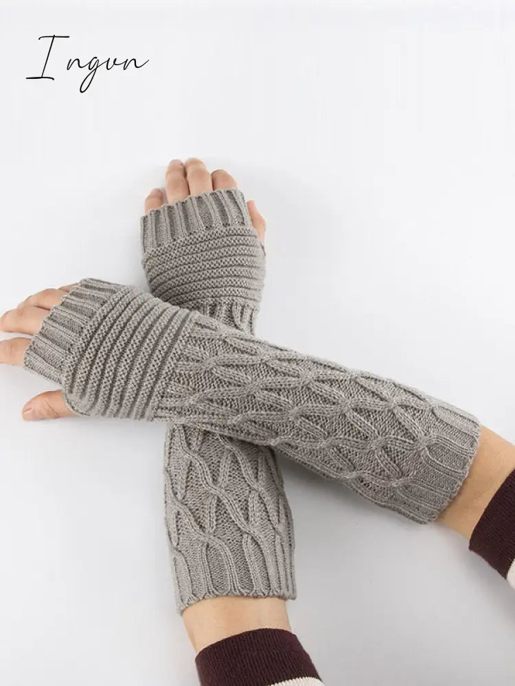 Ingvn - Solid Color Keep Warm Jacquard Knitted Sleevelet