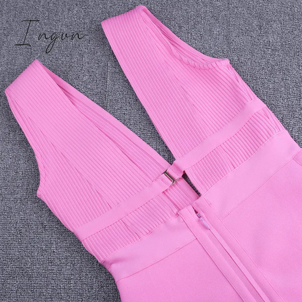 Ingvn - Dress for Women Summer Pink Bodycon Dress Sexy Cut Out Rayon White Black Red Club Party Dress Evening Outfits