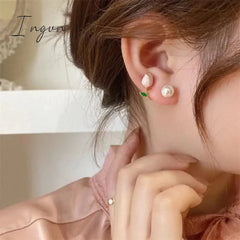 French Light Luxury Pink Tulip Flower Pearl Stud Earrings For Women Korean Zircon Exquisite Earring Party Christmas Jewelry Gift