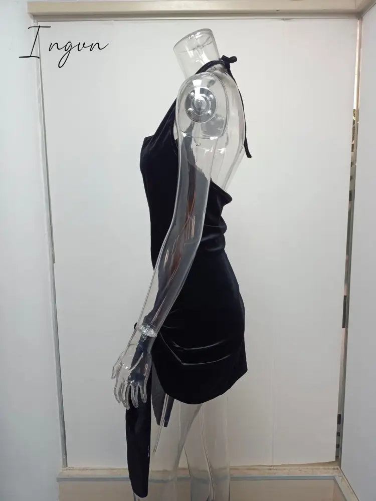Ingvn - 2023 Summer New Women's Wear Halter Neck Hollow Strappy Slit Sexy Fashion Dress Sexy Backless Irregular Strappy Evening Dress
