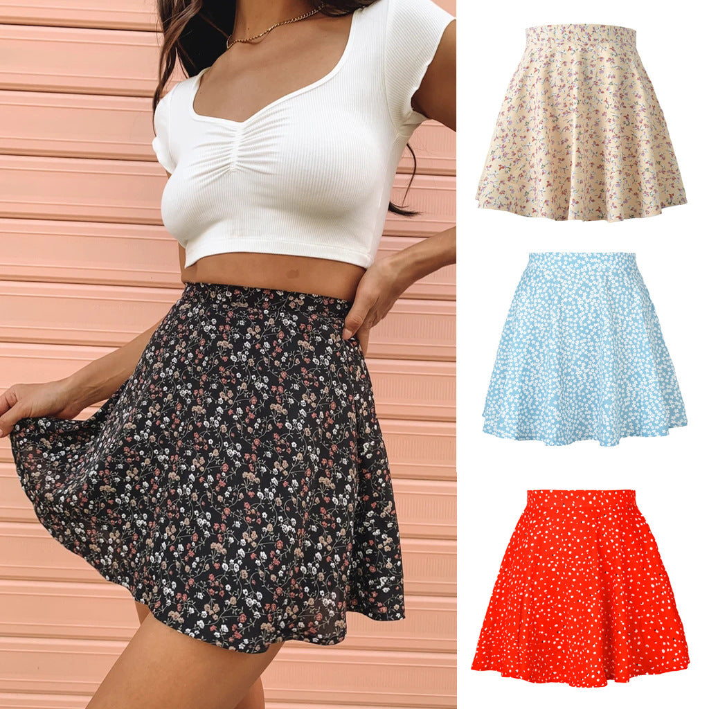 Women's European and American Floral Skirt High Waist Umbrella Skirt Invisible Zipper Chiffon Printed Skirt for Women