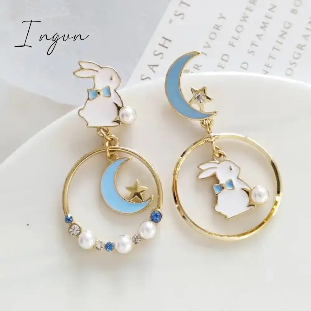Korean New Light Luxury Zircon Moon Star Asymmetric Stud Earrings For Women Crystal Cloud Pearl Earring Girl Jewelry Gifts