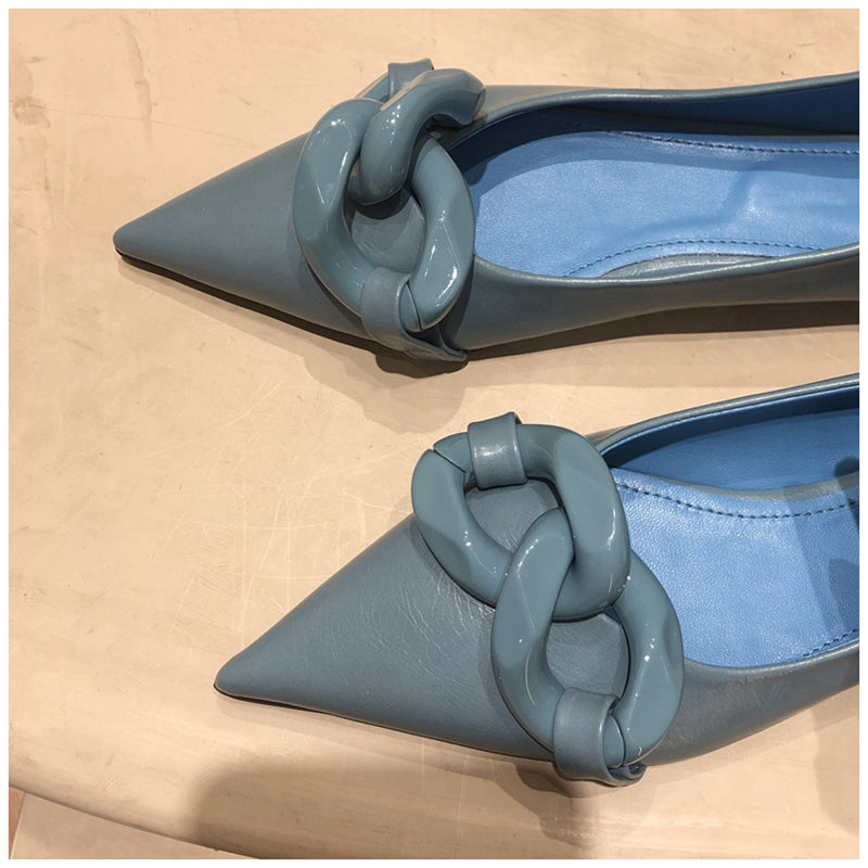 INGVN   Brand Design Chain Buckle Flat Shoes Women Flat Heel Ballet Pointed Toe Slip On Female Ballerina Casual Loafers
