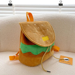 INGVN  Large Capacity Plush Backpacks Lovely Cartoon Hamburger Backpack Drawstring School Bag Travel Backpack for Students