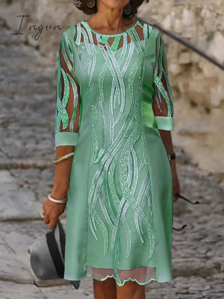Ingvn - Fashion Trends Embroidered Dress Half Sleeve Casual Dress Sexy See-through Patchwork Lace Party Dress Women Fashion O Neck Loose Pullover Dress