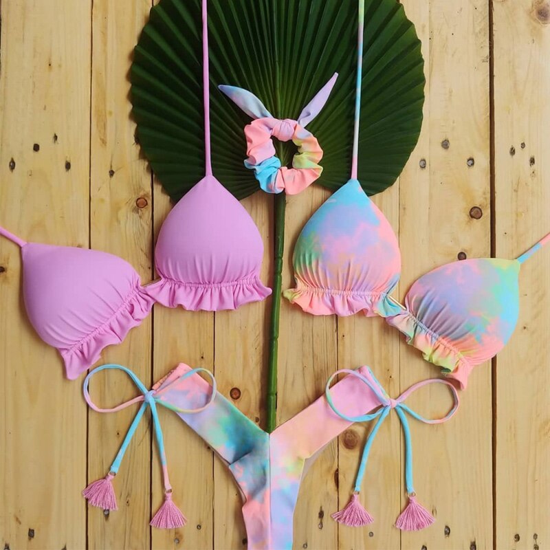 Floral Print Swimsuit Women Bathing Suit Bikinis Biquini High Cut Swimwear Sexy Push Up Bikini Set Feminino Beach Outing