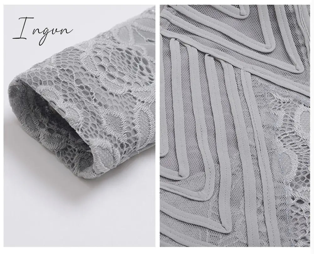 Ingvn - Autumn and Winter Plus Velvet Lace Bottoming Shirt Women's Long Sleeve Hollow Korean Round Neck Slim Warm Mesh Shirt