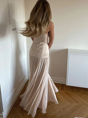 Elegant Mesh Hem Patchwork Maxi Dress For Women Fashion Round Neck High Waist Sleeveless Sling Dresses Sexy Beach Vacation Robes