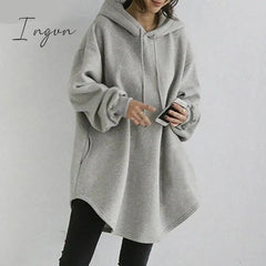 Ingvn - Women's Hoodies Long Sleeve Sweatshirts Autumn Casual Solid Loose Long Drawstring Pullovers Oversized Streetwear