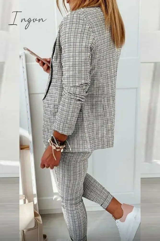 Ingvn - Casual Street Plaid Split Joint Turndown Collar Long Sleeve Two Pieces(4 Colors)