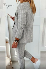 Ingvn - Casual Street Plaid Split Joint Turndown Collar Long Sleeve Two Pieces(4 Colors)