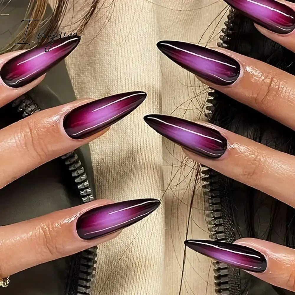 24Pcs 3D Long Almond False Nails Red Nude Ballet Stiletto Wearable Fake Nails MilkTea Color Jelly Full Cover Press On Nail Tips