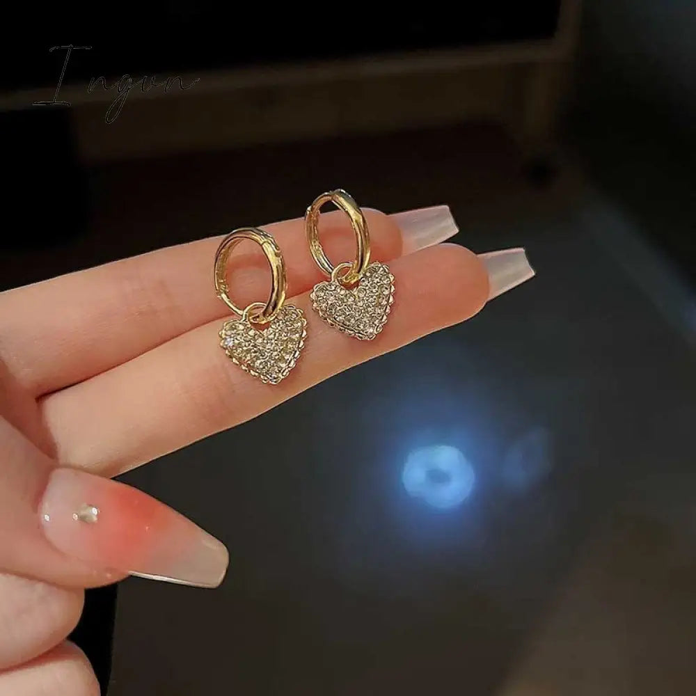 Ingvn - New Heart Zircon Hoop Earrings for Women Gold Plated Stainless Steel Drop Earrings 2023 Trend Luxury Wedding Part Jewelry Gift