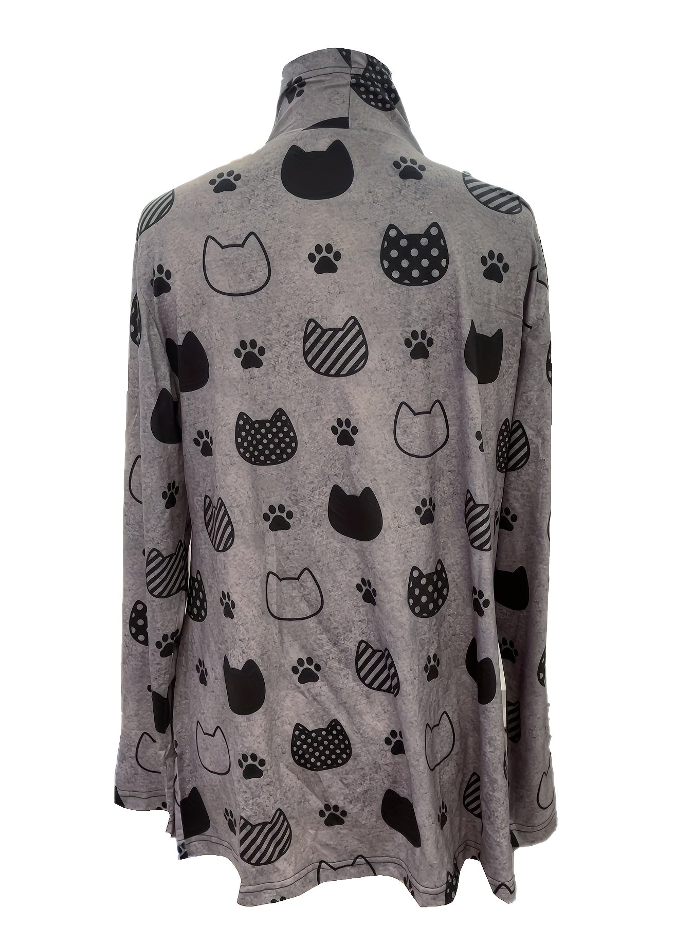 Vibrant Halloween Cat Print Long Sleeve Open Front Cardigan - Soft Mid-Elastic Polyester Knit Fabric, V-Neck, Casual Style, Perfect for Spring, Summer, and Fall - Womens Fashion Outerwear