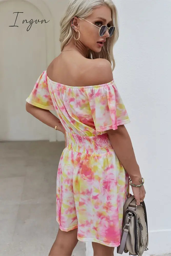 Ingvn - Off-Shoulder Short Flutter Sleeve Mini Dress