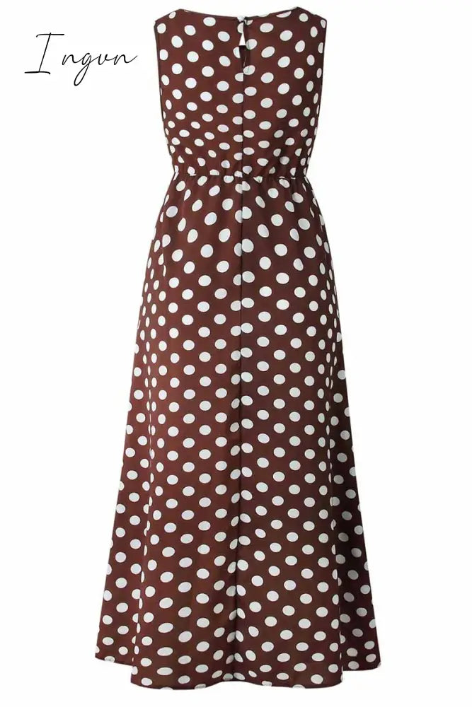 Ingvn - Polka Dot Round Neck Dress（5 colors）