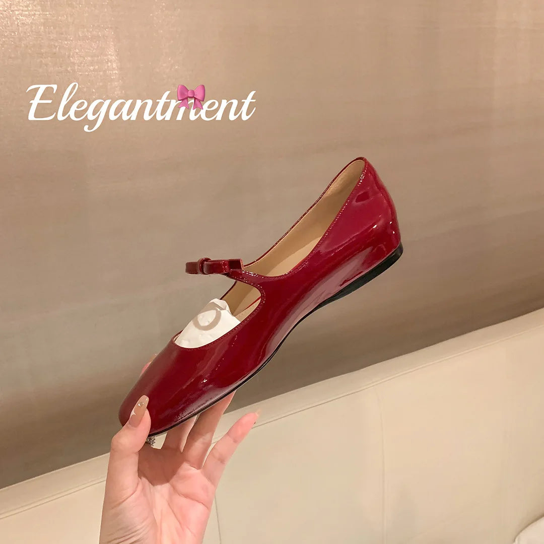 Luxury Bowtie Mary Janes Women Square Toe Shiny Leather Silk Flats Ballets Femmes Red Dance Party Ball Bridal Wedding Shoes