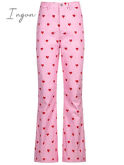 Ingvn - 2023 Fashion Trends Y2K Pink Pants Heart Printed Sweet Trousers Vintage Aesthetic Party Pants Pockets Joggers Festival Outfits Women New