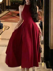 Fashion New Women Elegant Casual Midi Party Dress Sleeveless A-Line Solid Chic Birthday Prom Vestidos Female Clothes Robe Mujers