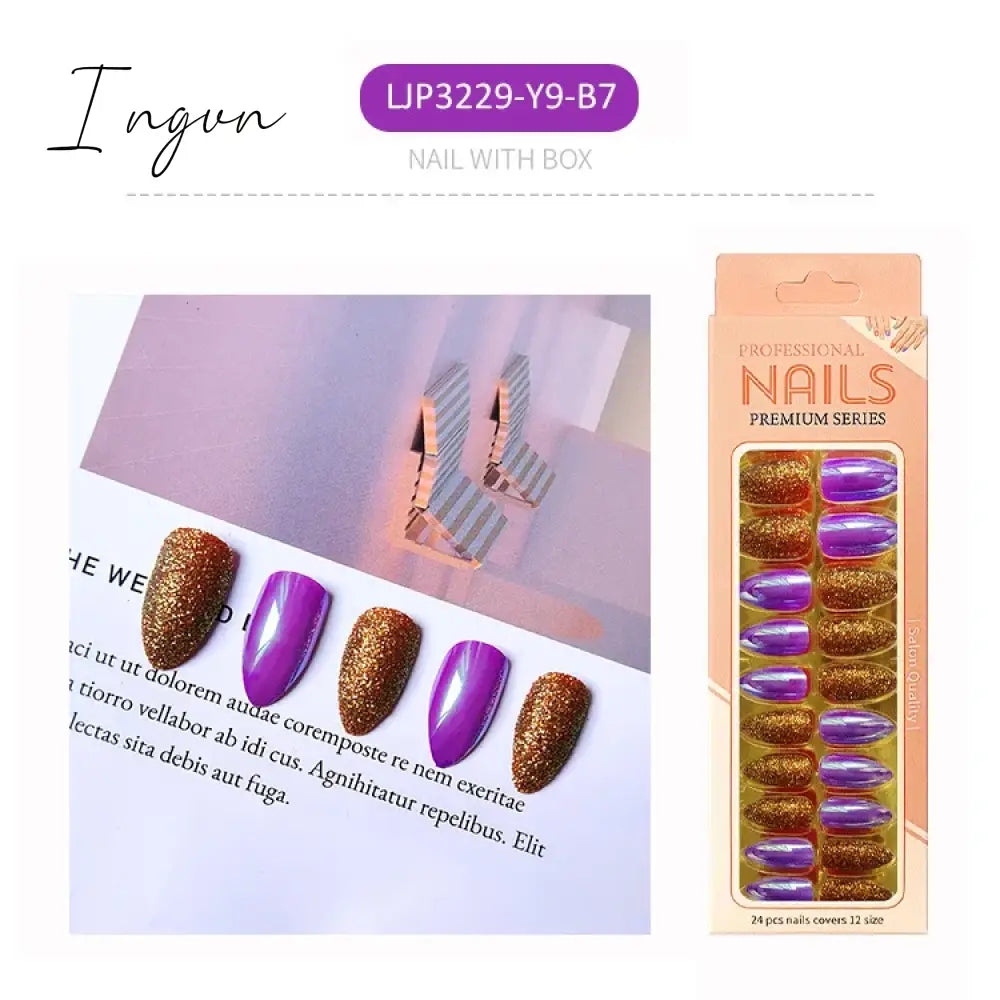 Nails STILETTO Fake Nail Tips 12pcs/Box Metallic False Nail Art Manicure Press on Nails Mirror Look