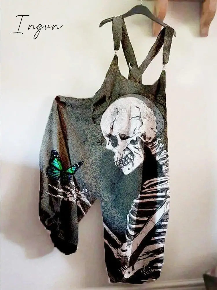 Ingvn - Women's Jumpsuits Bib Halloween Skeleton Casual Summer Print Halter Holiday Daily Vacation Loose Fit Sleeveless