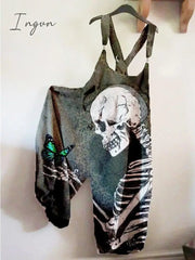 Ingvn - Women's Jumpsuits Bib Halloween Skeleton Casual Summer Print Halter Holiday Daily Vacation Loose Fit Sleeveless