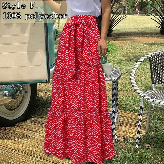 Long Skirts Women  Autumn Celmia Vintage High-Waist Female Skirts Casual Plaid Check Loose Printed Belted Pleated Maxi Skirt