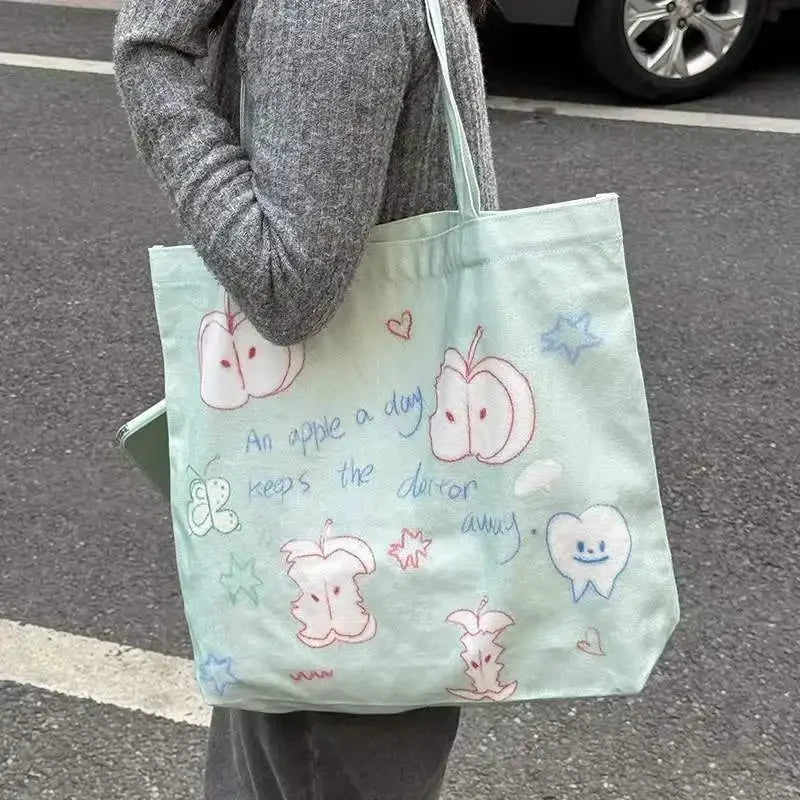 Ingvn  High Capacity Women Shoulder Bag Fashion Korean Aesthetics Print Tote Bag Casual Versatile Scrawl Canvas Ladies Hand Bags