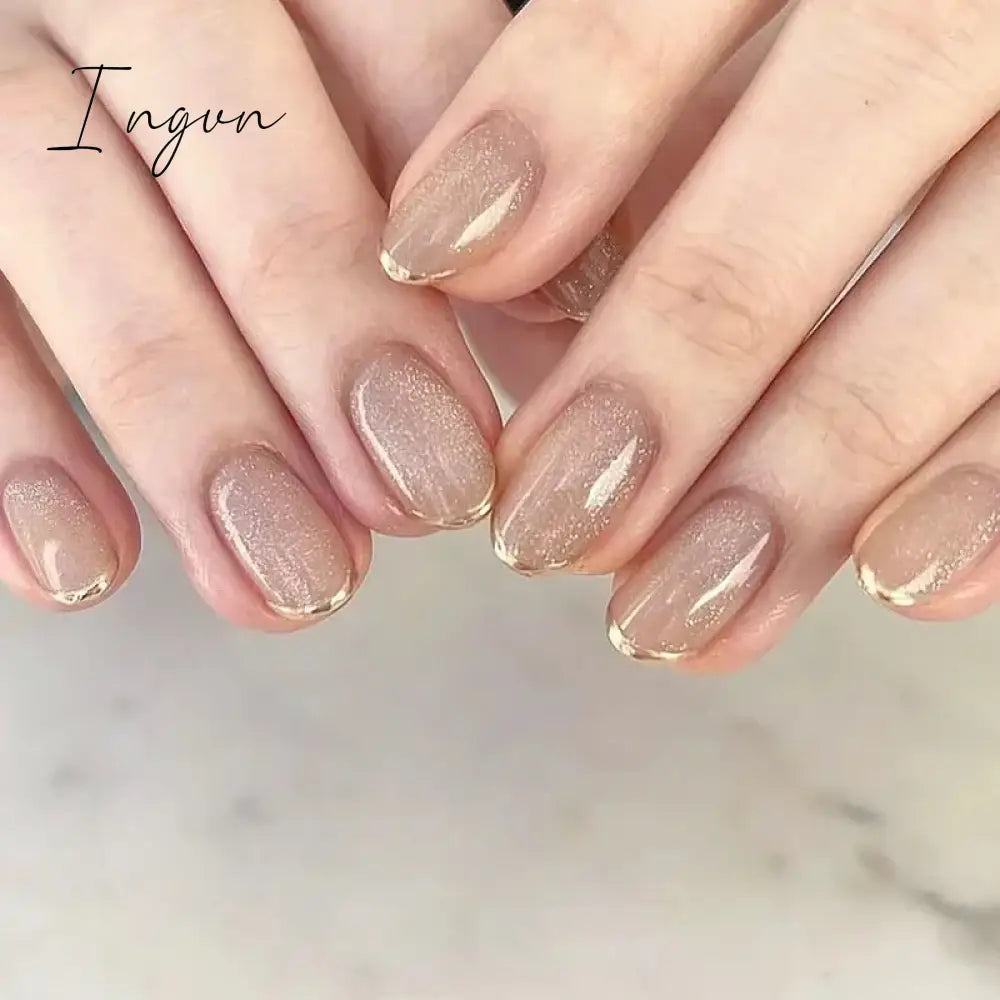 24pcs Short Glitter Purple False Nails  Almond Stiletto French Wearable Fake Nails Art Artificial Full Cover Press on Nail Tips