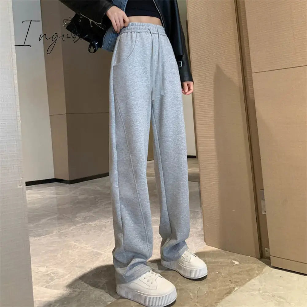 Ingvn - Sweatpants Women 2023 New Streetwear Pants High Waist Loose Trousers Casual Straight Sport Wide Leg Baggy Pants Joggers