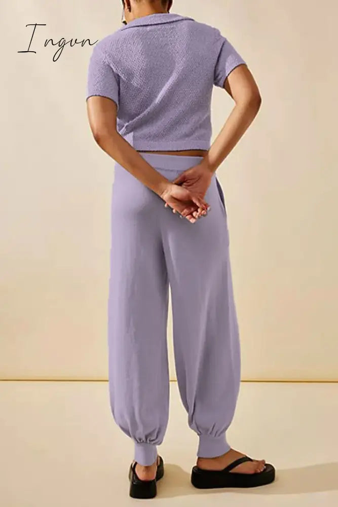 Ingvn - Casual Simplicity Solid Patchwork Pocket V Neck Short Sleeve Two Pieces