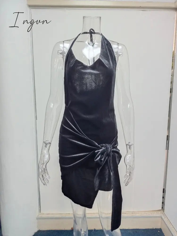 Ingvn - 2023 Summer New Women's Wear Halter Neck Hollow Strappy Slit Sexy Fashion Dress Sexy Backless Irregular Strappy Evening Dress